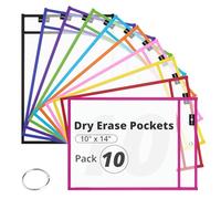 HTVRONT Lot de 10 pochettes effaçables à sec - 25,4 x 35,6 cm - Pochettes colorées transparentes - Protecteurs de feuilles en plastique réutilisables pour enseignants, école, salle de classe,