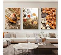 HTWLMM Automne Esthétique Feuille d'érable Citrouille Tableaux sans Cadre Affiche Toile Peintures Murale Art Salon Chambre Décor À La Maison (3X30X40CM,sans Cadre)