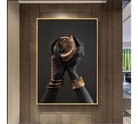HTWLMM Femme Noire Africaine Main avec Bijoux en Or Tableaux Affiche Toile Peintures Murale Art Salon Chambre Décor À La Maison (sans Cadre) (70X90CM)