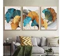 HTWLMM Feuille Végétale Abstrait Toile Tableau Bleu Vert Jaune Or Art Peintures Affiche Et Impressions Images Murales pour Chambre Salon Decoration sans Cadre (3X60X80CM)