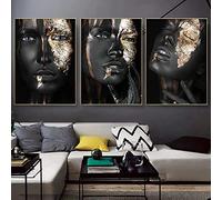 HTWLMM Impression sur Toile Tableau Africain Noir Or Femme Peintures Decoration Affiche Murale Art Chambre Salon Décor À La Maison sans Cadre (3X60X80CM)