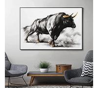 HTWLMM Impression sur Toile Tableau Animal Tauromachie Noir Taureau Peintures Decoration Affiche Murale Art Chambre Salon Décor À La Maison sans Cadre (70X100CM)