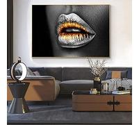 HTWLMM Impression sur Toile Tableau Femme Noire Or Lèvres Peintures Decoration Affiche Murale Art Chambre Salon Décor À La Maison sans Cadre (40X60CM)