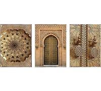 HTWLMM Impression sur Toile Tableau Porte Islamique Marocaine Architecture Religieuse Peintures Decoration Affiche Murale Art Chambre Salon Décor À La Maison sans Cadre (3X40X50CM)