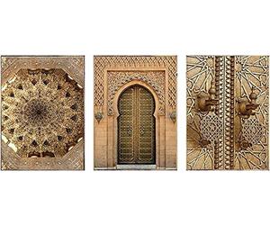 HTWLMM Impression sur Toile Tableau Porte Islamique Marocaine Architecture Religieuse Peintures Decoration Affiche Murale Art Chambre Salon Décor À La Maison sans Cadre (3X20X30CM)