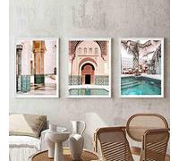HTWLMM Islamique Beige Fleur Maroc Porte Toile Peinture Tableau,Islam Impression sur Toile Salon Chambre Maison Décoratifs Room Decor sans Cadre (G,3X50X70CM)