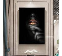 HTWLMM Lèvres Dorées Sexy Femme Noire Affiche Tableau Toile Peintures Murale Art Salon Chambre Décor À La Maison sans Cadre (40X50CM)