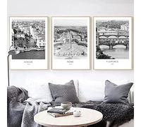 HTWLMM Noir Blanc Affiche Rome Italie Photographie Imprimer Mur Art 3 Pièces Toile Peinture Photo Décor À La Maison sans Cadre (3X60X90CM)