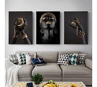 HTWLMM Noir Et Or Main Nu Africain Femme Toile Tableau Art Toile Peintures Affiche Et Impressions Images Murales pour Chambre Salon Decoration sans Cadre (3X60X80CM)