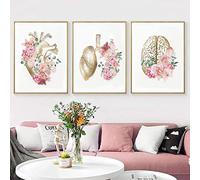 HTWLMM Organe Anatomique Fleurs Affiche Impression sur Toile Anatomie Humaine Cerveau Coeur Poumon Peintures Decoration Murale Art Tableaux Clinique Bureau Décor sans Cadre (D,3X60X80CM)
