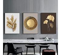HTWLMM Toile Tableau Nordique Feuille D’Or Art Peintures Decoration Abstrait Moderne Affiche Murale Art Tableaux Salon Decoration sans Cadre (3X50X70CM)