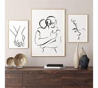 HTWLMM Toile Tableau Romantique Amour Couple Ligne Embrasser Étreignant Tenir Les Mains Peintures Decoration Moderne Affiche Murale Art Tableaux Salon Decoration sans Cadre (3X40X50CM)