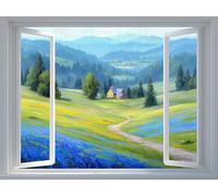 HTWLMM Vue Par la Fenêtre Fenêtre Paysage Nature Tableaux Affiche Sans Cadre Toile Peintures Murale Art Salon Chambre Décor À La Maison (30X40CM,Fleur sauvage)