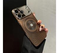 HTXONB Coque magnétique Antichoc avec Grande fenêtre, Texture Litchi, Compatible avec la Recharge sans Fil pour iPhone 17 Pro Max et 17 Air, Couleur Or désert.