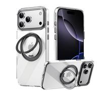 HTXONB Coque magnétique rotative à 360° avec Support et béquille pour iPhone 17, 16, 15, 14, 13 Pro Max, 17 Air, 16 Plus, Charge sans Fil, Antichoc, Noire Transparente, pour iPhone 14