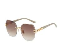 HTXONB Lunettes de soleil sans monture pour femmes, ovales, à grand cadre, polyvalentes, pour dames, en plein air, plage, fête, UV400, or ombré marron, 147 * 143 * 56mm