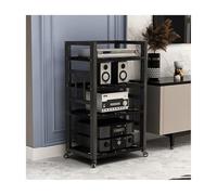 HTYUKFDG 4 Tier Audio Rack Cabinet Wooden Stereo Stand with Wheels Home Theater AV Media Stand DVD Record Player Rack for Office Studio(Svart)