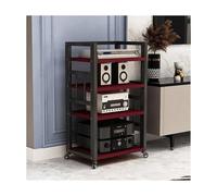 HTYUKFDG 4 Tier Audio Rack Cabinet Wooden Stereo Stand with Wheels Home Theater AV Media Stand DVD Record Player Rack for Office Studio(Brown)