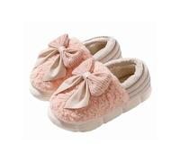 HTYUKFDG Chaussons d'intérieur for femmes, mignons, avec nœud, confortables, doux et pelucheux, antidérapants, en coton chaud for l'hiver, for l'intérieur et l'extérieur(Roze,5.5 UK)
