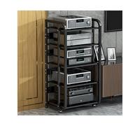 HTYUKFDG Étagère Audio-vidéo réglable, Support HiFi, Support multimédia AV Moderne avec roulettes, Support de Tour Audio en métal, Support de Console de Jeu Mobile for la Maison(Svart,5 Tier)