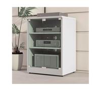 HTYUKFDG Meuble multimédia Audio vidéo, Meuble de Rangement multimédia Moderne avec Portes vitrées et étagères réglables, Support de Tourne-Disque en Bois for Salle d'enregistrement(Wit,3 Tier)