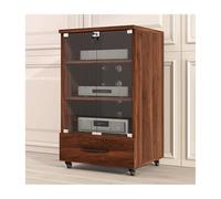 HTYUKFDG Meuble multimédia avec Porte en Verre trempé et Gestion des câbles Meuble stéréo Moderne avec étagères réglables Support for Tourne-Disque for la Maison(Walnut,2 Tier)