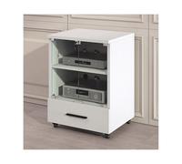 HTYUKFDG Meuble multimédia avec Porte en Verre trempé et Gestion des câbles Meuble stéréo Moderne avec étagères réglables Support for Tourne-Disque for la Maison(Wit,2 Tier)