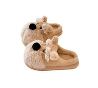 HTYUKFDG Pantoufles mignonnes en peluche for femme, motif chien, animal, kawaii, chiot, douces, en peluche, motif dessin animé, chaussures chaudes d'intérieur et d'extérieur for l'hiver(Khaki,36 EU)