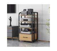 HTYUKFDG Support multimédia AV à 2/3/4 Niveaux avec tiroir, Support HiFi, Tour de Rack Audio avec étagères réglables, étagère en Bois for Console de Jeux vidéo for Tourne-Disque(Natural,100cm/4 Tier)