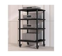 HTYUKFDG Support multimédia AV à roulettes, Meuble stéréo Moderne, étagère for Console de réception, Support for Composants Audio en Bois, Support HiFi for Salon, Salle d'enregistrement(Svart,4 Tier)