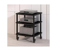 HTYUKFDG Support multimédia AV à roulettes, Meuble stéréo Moderne, étagère for Console de réception, Support for Composants Audio en Bois, Support HiFi for Salon, Salle d'enregistrement(Svart,3 Tier)