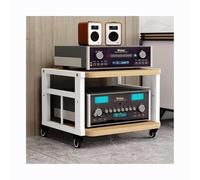 HTYUKFDG Support multimédia AV avec roulettes, réglable, équipement de Divertissement, Console de Jeux vidéo, étagères, Lecteur de disques Amovible, DVD, CD, Audio, Tour for la Maison(Natural,2 Tier)