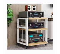 HTYUKFDG Support multimédia AV avec roulettes, réglable, équipement de Divertissement, Console de Jeux vidéo, étagères, Lecteur de disques Amovible, DVD, CD, Audio, Tour for la Maison(Natural,3 Tier)