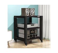 HTYUKFDG Support multimédia AV avec roulettes, Support HiFi, étagères de Rangement multimédia réglables, Support Audio en Bois, Meuble stéréo for Lecteur CD, Console de Jeux vidéo(Svart,3 Tier)