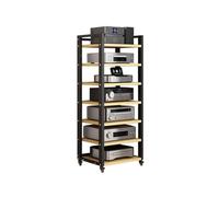 HTYUKFDG Support multimédia AV Étagères de Rangement multimédia réglables avec roulettes Tour de Lecteur de disques Amovible DVD CD Audio Rack Console de Jeux vidéo Étagère for Bureau(Natural,7 Tier)