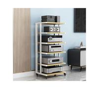 HTYUKFDG Support multimédia AV, Meuble HiFi en Bois Ouvert for Composants stéréo, Tour Audio Mobile avec roulettes, étagères for Lecteur DVD(Natural,6 Tier)