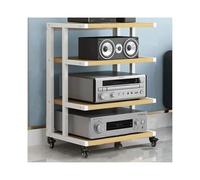 HTYUKFDG Support multimédia AV, Meuble HiFi en Bois Ouvert for Composants stéréo, Tour Audio Mobile avec roulettes, étagères for Lecteur DVD(Natural,4 Tier)