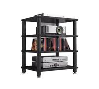 HTYUKFDG Support multimédia AV moderne en bois pour tourne-disque - Armoire stéréo - Étagère audiovisuelle - Tour audio pour salle d'enregistrement de jeux (Néro, 4 niveaux)