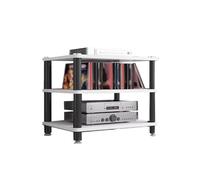 HTYUKFDG Support multimédia AV, Support d'affichage HiFi Multicouche, Tour Audio en Bois avec Tube en Acier, étagère de Rangement stéréo Ouverte for Console de Jeu(Wit,3 Tier)