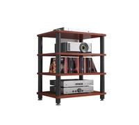 HTYUKFDG Support multimédia AV, Support d'affichage HiFi Multicouche, Tour Audio en Bois avec Tube en Acier, étagère de Rangement stéréo Ouverte for Console de Jeu(Brown,4 Tier)