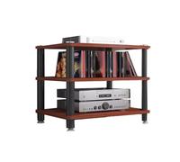 HTYUKFDG Support multimédia AV, Support d'affichage HiFi Multicouche, Tour Audio en Bois avec Tube en Acier, étagère de Rangement stéréo Ouverte for Console de Jeu(Brown,3 Tier)