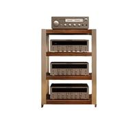 HTYUKFDG Wooden AV Media Stand with Aluminum Alloy Frame Corner Game Console Stereo Stand Audio Tower Rack with Adjustable Shelves for TV(Walnut,4tier)
