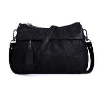 HUA ANGEL Sac à Main Femme Tendance 2025 Avec Multi-Poches Sac Bandoulière en Cuir Souple Lavé Sacoche Élégant Pour Voyage Travail Soirée Mariage Quotidien - 2 bandoulières amovibles hiver