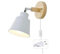 HUA5D Blanche Applique Murale Avec Prise Electrique Et Interrupteur Moderne por Chambre Salon,E27 Applique Murale Vintage Retro Spots Muraux,Lampe De Lecture De Chevet,Rotation À 350 Degrés