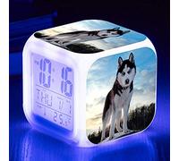 HUA5D Chien Reveil Numerique,Reveil Lumineux Enfant Garçon Fille,Mignonne Voyage Réveil,Kids Wake Up Light Digital Alarm Clock,7 Couleurs Changeantes Veilleuse Horloge(A1683)