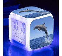 HUA5D Dauphin Reveil Numerique,Reveil Lumineux Enfant Garçon Fille,Mignonne Voyage Réveil,Kids Wake Up Light Digital Alarm Clock,7 Couleurs Changeantes Veilleuse Horloge(A1642)