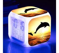 HUA5D Dauphin Reveil Numerique,Reveil Lumineux Enfant Garçon Fille,Mignonne Voyage Réveil,Kids Wake Up Light Digital Alarm Clock,7 Couleurs Changeantes Veilleuse Horloge(A1660)