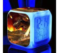 HUA5D Dinosaure Reveil Numerique,Reveil Lumineux Enfant Garçon Fille,Mignonne Voyage Réveil,Kids Wake Up Light Digital Alarm Clock,7 Couleurs Changeantes Veilleuse Horloge(A1582)