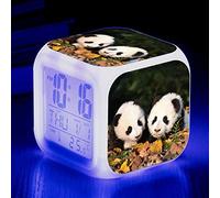 HUA5D Panda Animal Reveil Numerique,Reveil Lumineux Enfant Garçon Fille,Mignonne Voyage Réveil,Kids Wake Up Light Digital Alarm Clock,7 Couleurs Changeantes Veilleuse Horloge(A1203)