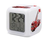 HUA5D Reveil Enfant Numérique,Thème Camion De Pompier Veilleuse À 7 Couleurs Changeantes Wake Up Light,Réveil De Chevet Garçon Fille,avec Date Calendrier Température,A3